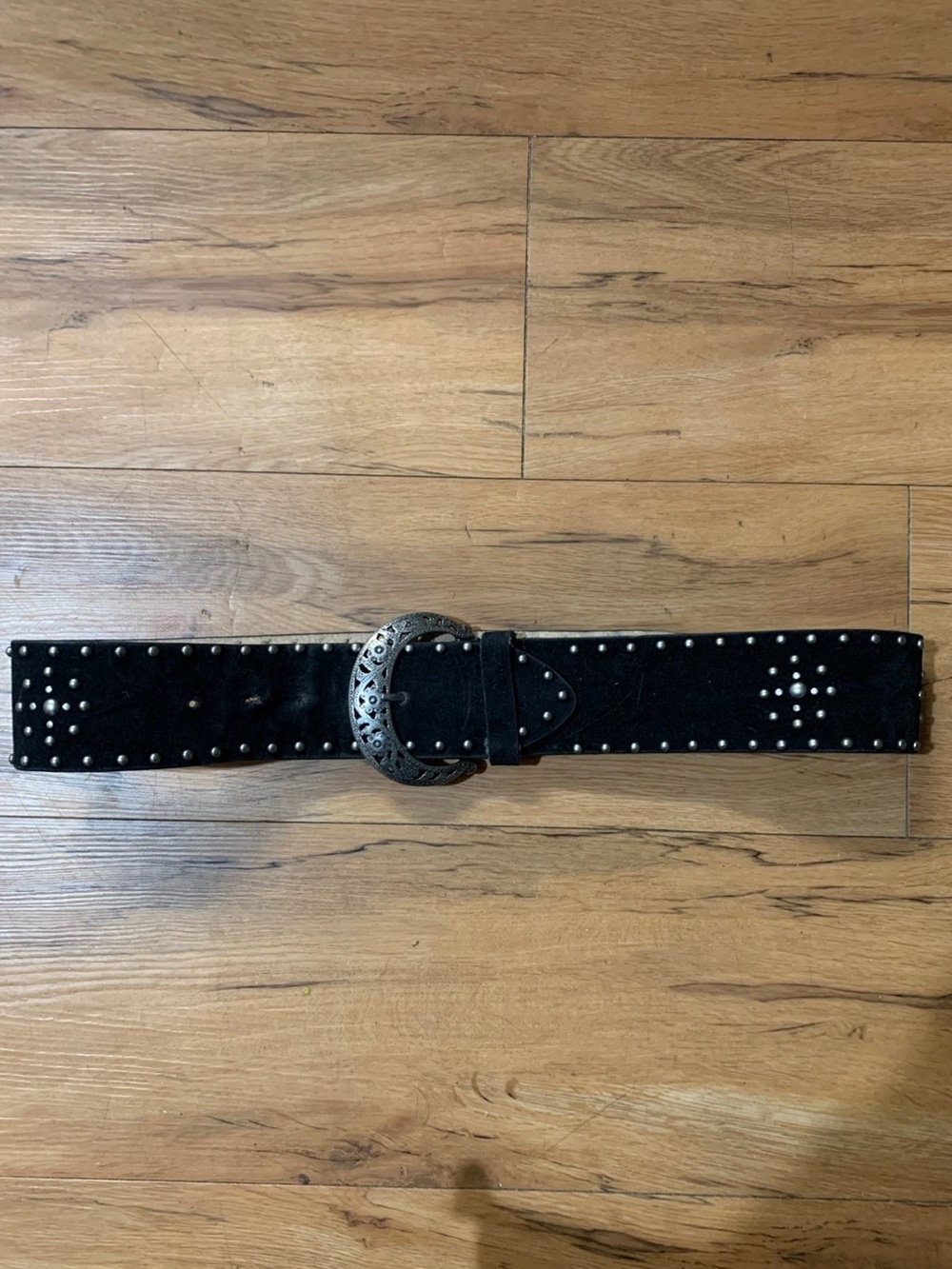Studded black suede belt